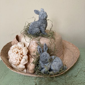 Pair Bunny Garden Statue | Handmade Concrete Rabbits | Spring Easter Decor | Easter Gardener Gift