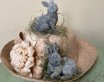 Pair Bunny Garden Statue | Handmade Concrete Rabbits | Spring Easter Decor | Easter Gardener Gift
