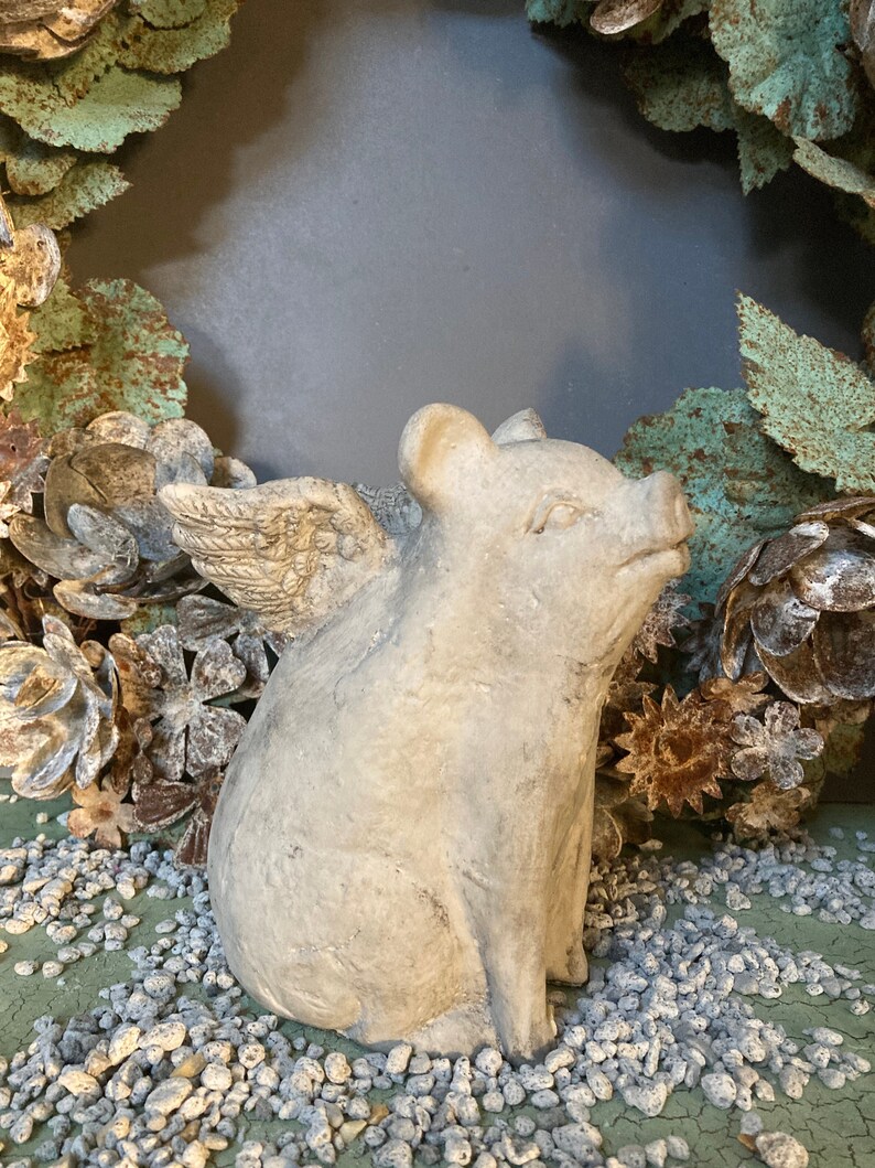 Concrete Flying Pig Garden Statue When Pigs Fly Farm Etsy