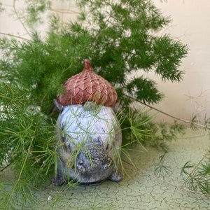 Handmade Small Concrete Cement Gnome Pixie Acorn Hat Fairy Whimsical Garden Statue