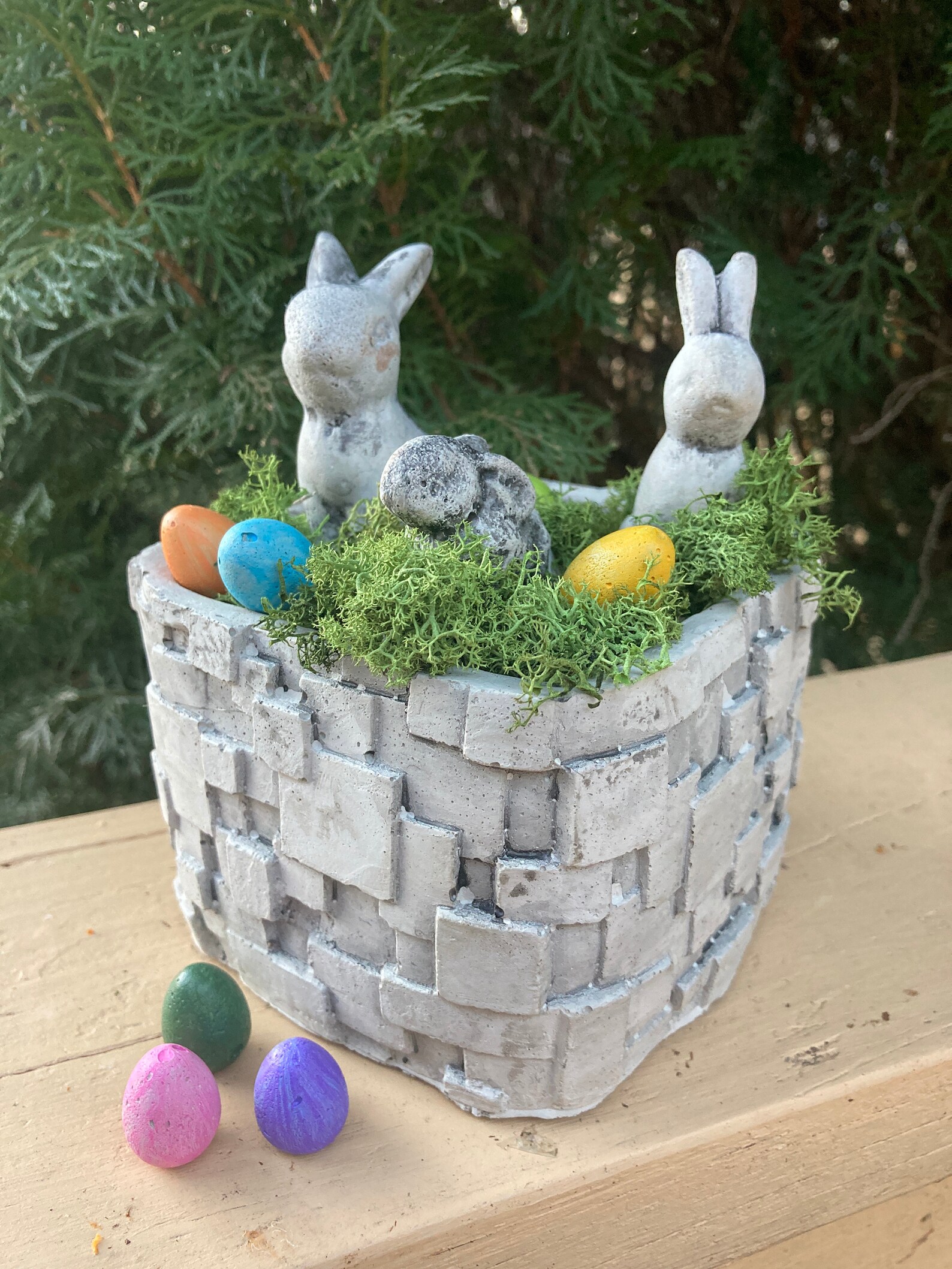 Concrete Wicker Easter Basket Planter Pot Bunny Rabbit Eggs Etsy