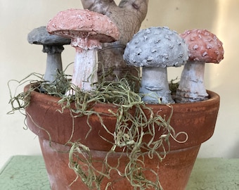 One Concrete Mushroom | Cement Fairy Miniature Garden | HANDMADE | Fungi