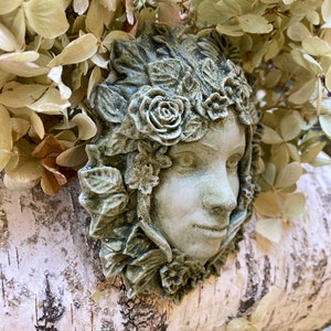 Floral Green Woman Small Face | Wall Garden Plaque | Gardener Gift