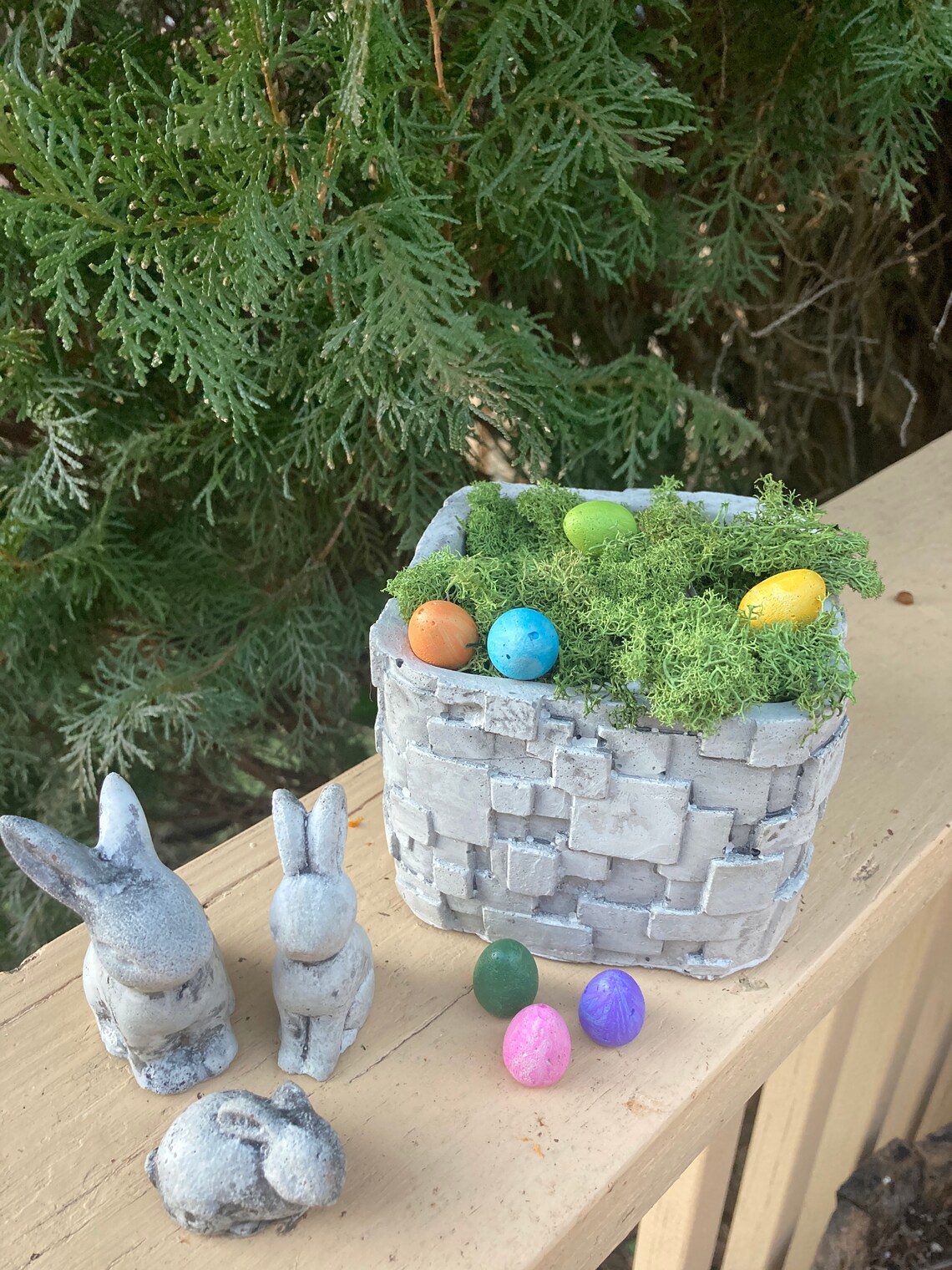 Concrete Wicker Easter Basket Planter Pot Bunny Rabbit Eggs Etsy