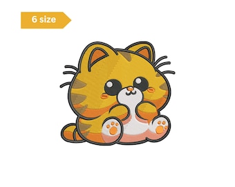 Chubby Cat Embroidery Design, Animal Art (Digital Download