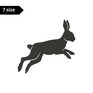 Puede incluir: Silueta negra de un conejo saltando, con las orejas levantadas.