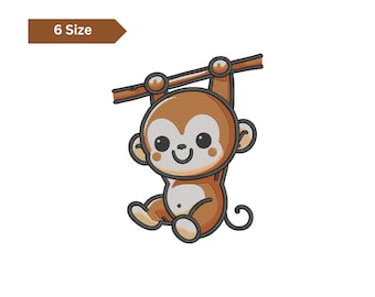 Monkey Machine Embroidery Design, Jungle Animal Art (Digital Download)