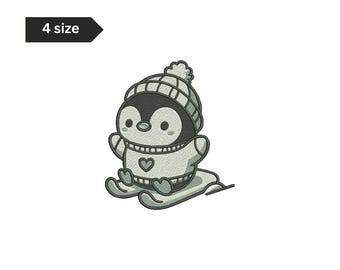 Penguin Ice Skating Embroidery Design: Holiday Machine Embroidery (Digital Download)