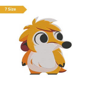 May include: A cartoon-style fox with orange and white fur, large black eyes, and a black nose. The fox is standing upright. The image includes a yellow banner that reads "7 Size".
