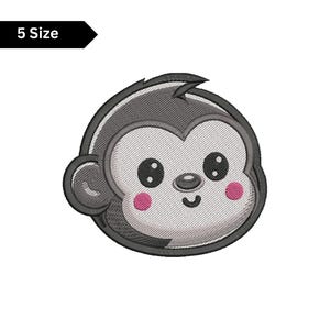 May include: Embroidered patch featuring a cartoon monkey face with large black eyes, pink cheeks, and a smiling mouth. The monkey's head is gray with a darker gray outline. The text "5 Size" is in a black rectangle.