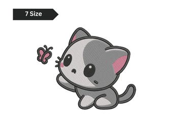Kitten with Butterfly Machine Embroidery Design: Animal Embroidery Art (Digital Download)
