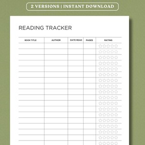Registro de lectura imprimible, Seguimiento de lectura, Libros para leer, Lista de libros leídos, Encarte para biblioteca, Tamaño carta, A4, A5, Media carta, Descarga instantánea