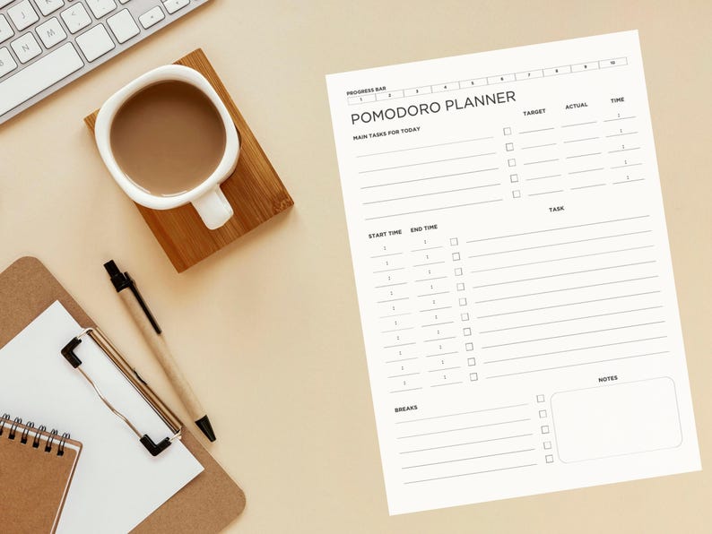 Pomodoro Planner Printable, Time Management Tracker, Daily Productivity ...