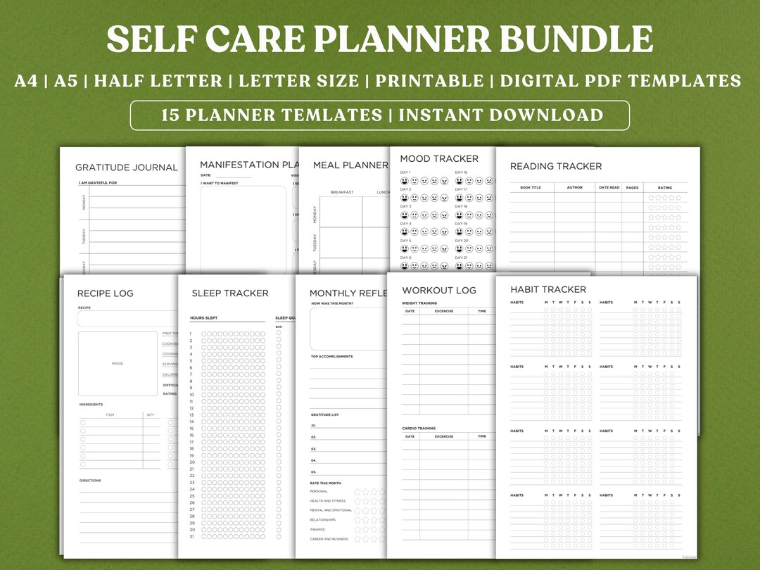 Self Care Planner Bundle Printable, Planner Inserts, Digital PDF ...