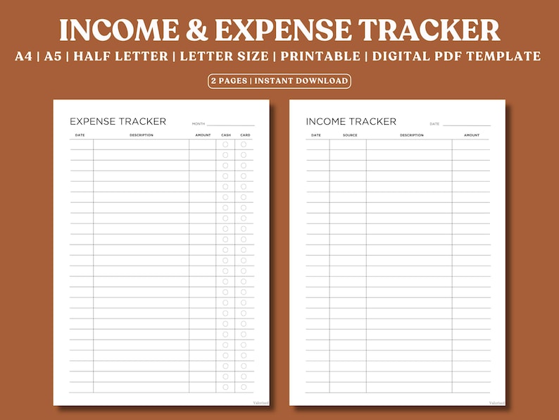 Income and Expense Tracker Printable, Budget Planner, Finance Organizer ...