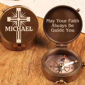 Custom Engraved Compass Baptism Gift for Boys, Personalized Compass for Men, First Communion Confirmation Christening Gifts for Teenage Boys
