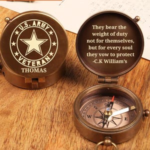 Personalized Army Compass, Gift for Military Son, Soldier Gift, Deployment Gift, US Army Engraved Compass, Retirement Gift for Man