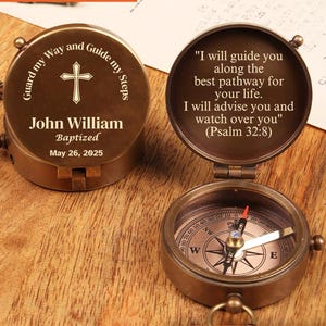 First Communion Gift, First Holy Communion Gift, Baptism Gift for Grandson, Confirmation Gift for Boy, Engraved Compass