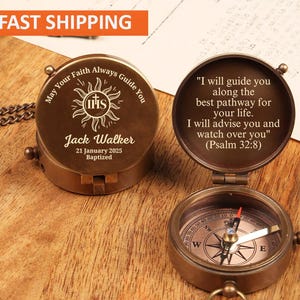 Personalized Compass, First Communion Gift, Baptism Gift, Confirmation Gift, Religious Gift, Custom Engraved Compass, Personalized Compass