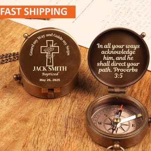 Personalized Baptism Compass, Baptism Gift, Holy Communion Gifts for Grandson, Confirmation Gifts for Boys, First Communion Gift for Boys