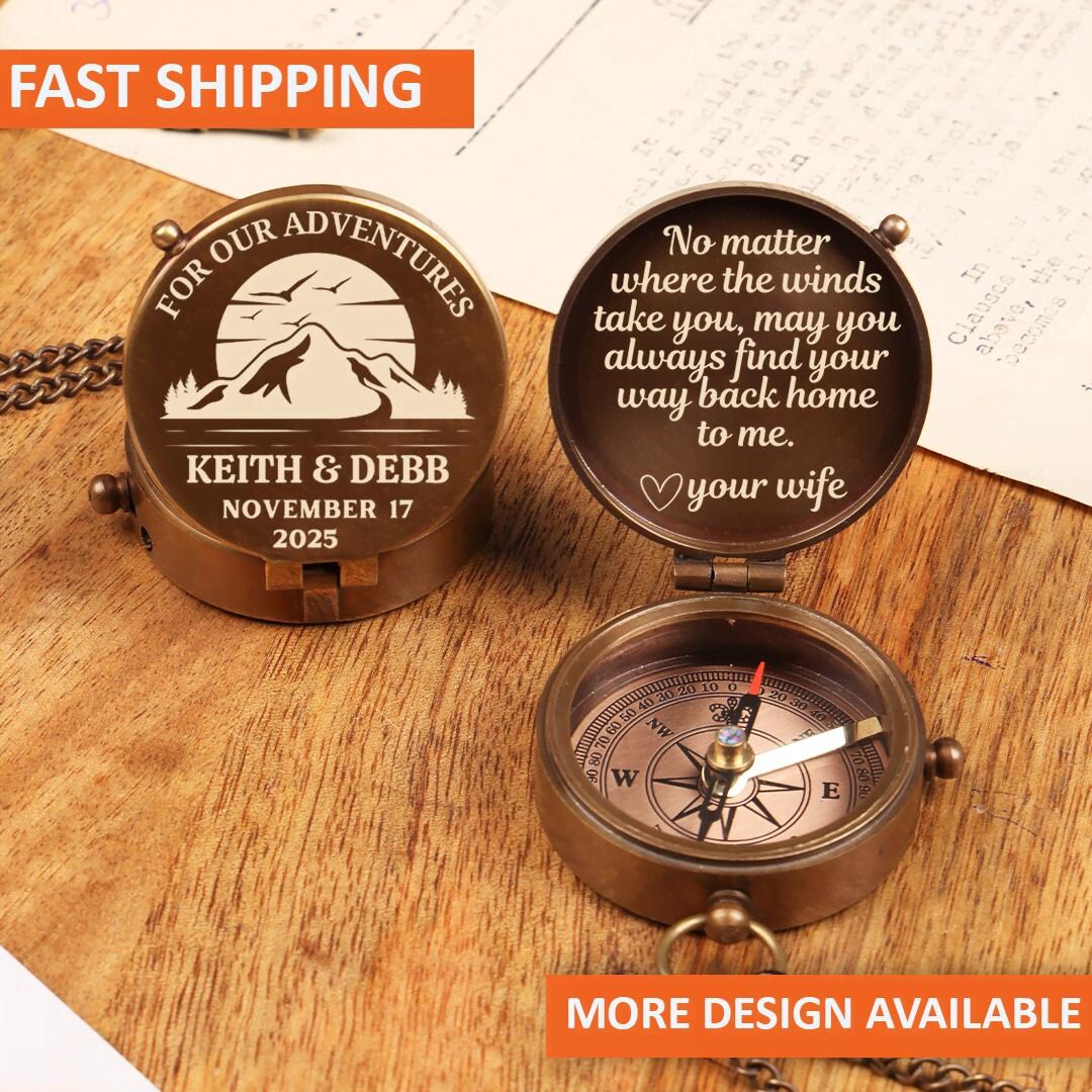 Personalized Brass Compass Birthday Gift for Boyfriend, Anniversary ...