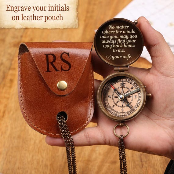 Custom Engraved Working Brass Compass Gift for Men, Personalized