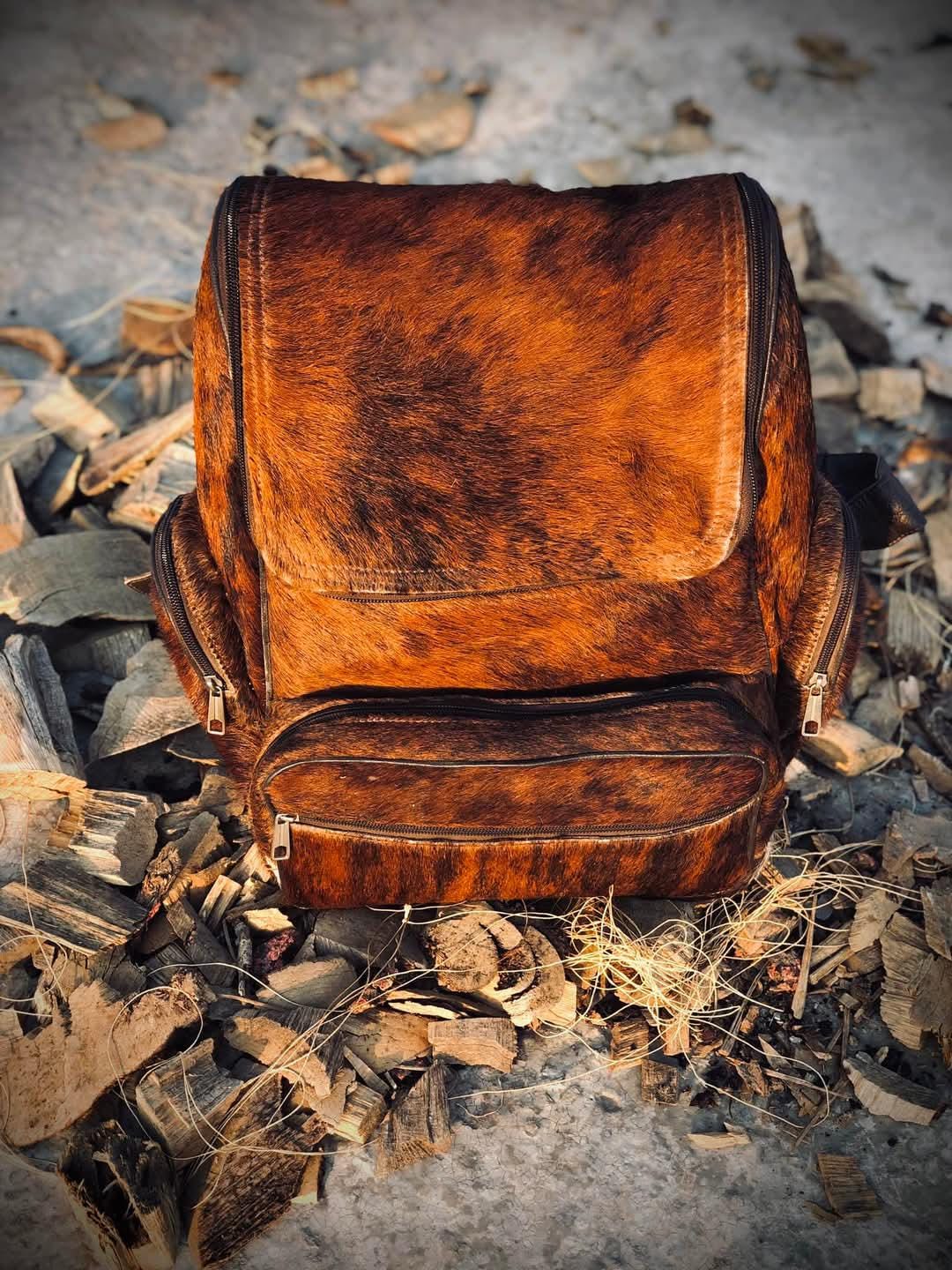 Handcrafted Cowhide Leather Backpack – Rustic Brown Hair-on Hide Travel ...