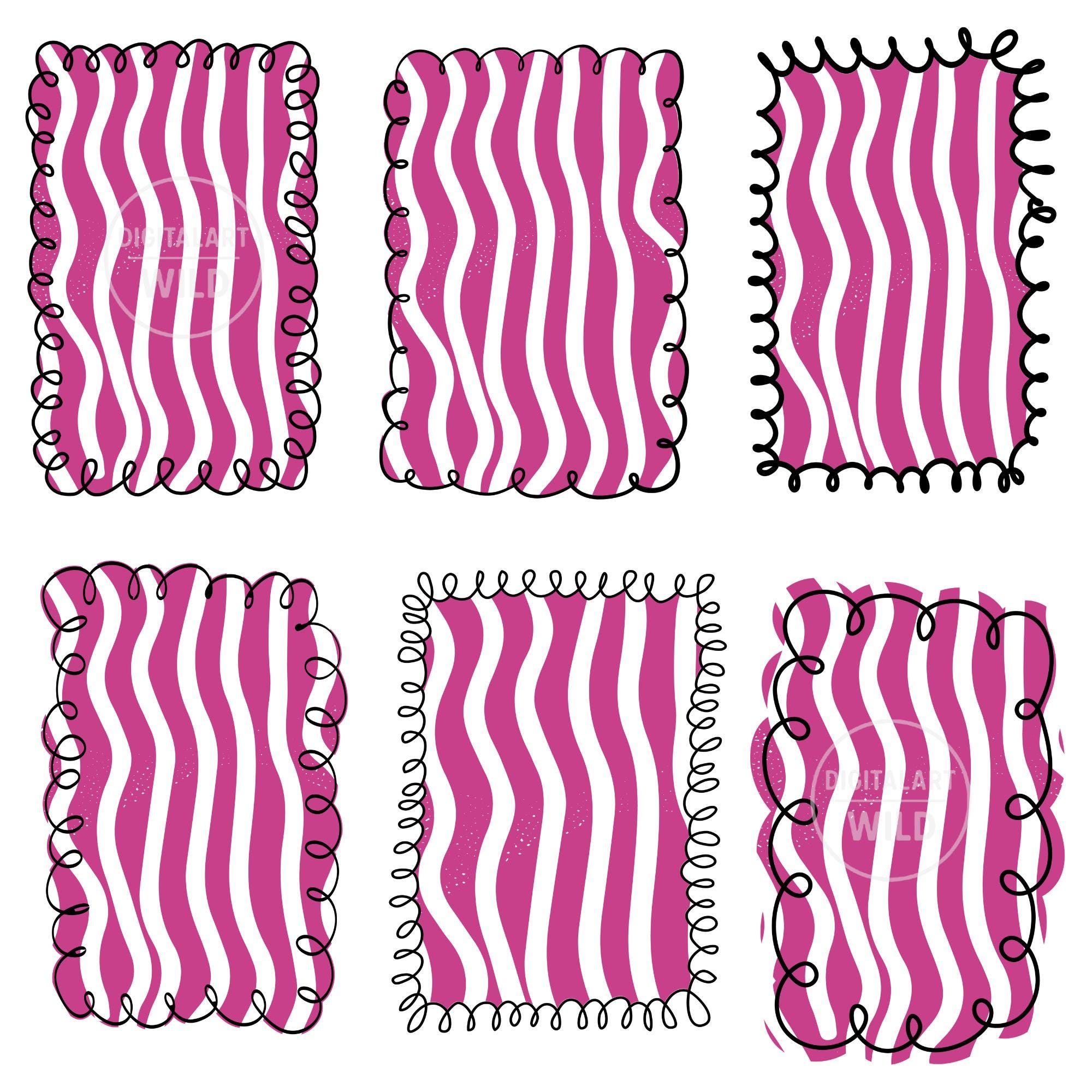 Wavy Frame PNG SVG Bundle, Scalloped Stripe Frames, Colorful Squiggle ...
