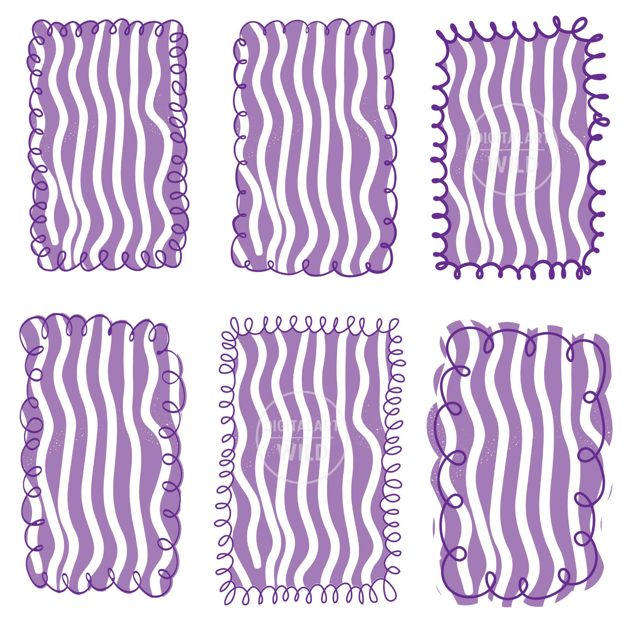 Wavy Frame PNG SVG Bundle, Scalloped Stripe Frames, Colorful Squiggle ...