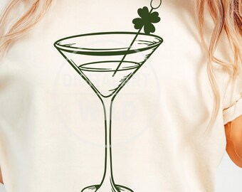 St. Patrick's Day-martini, png, klavercocktail, minimalistische lijnkunst, drankje grafisch, groene martini