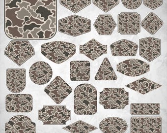Camo Patch PNG Bundle, 60 Vintage Camo Patches, Retro Camouflage Frames Sublimation Designs