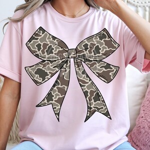 Camo Bow PNG Bundle, 4 Vintage Camouflage Coquette Bows, Neutral Ribbon Clipart, Sublimation Shirt Designs, Digital Download image 8