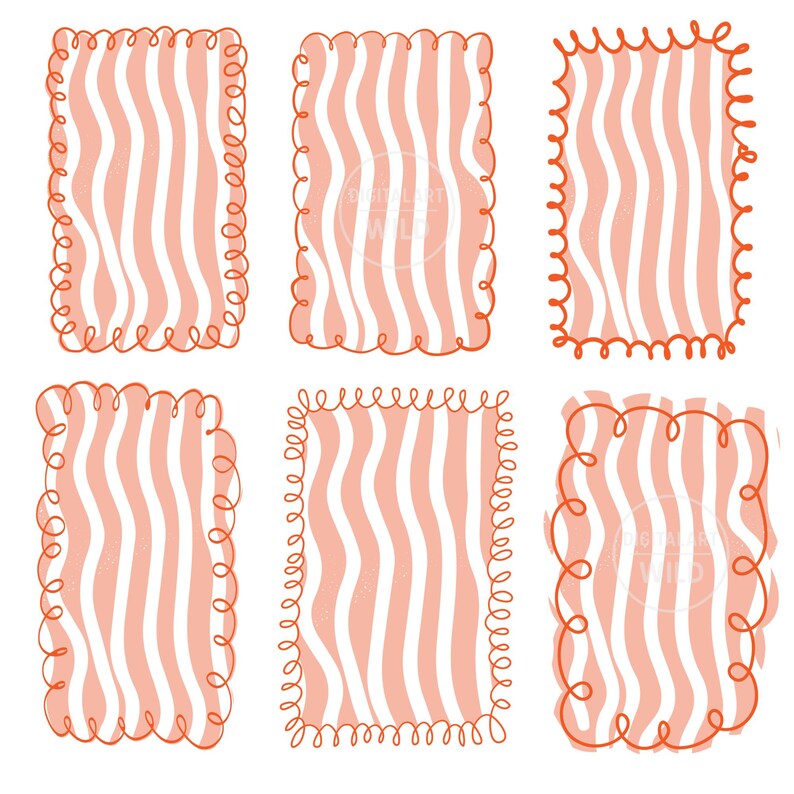 Wavy Frame PNG SVG Bundle, Scalloped Stripe Frames, Colorful Squiggle ...