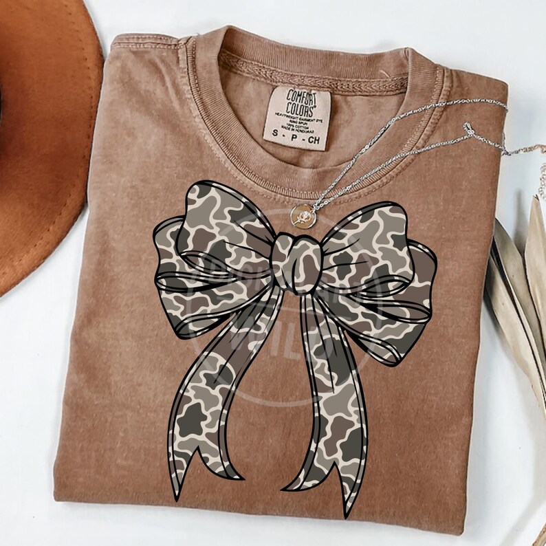 Camo Bow PNG Bundle, 4 Vintage Camouflage Coquette Bows, Neutral Ribbon Clipart, Sublimation Shirt Designs, Digital Download image 14