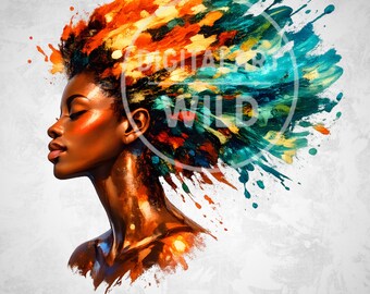 Black History Art PNG, Afro Woman Abstract Painting, Melanin Beauty Illustration, African American  Sublimation