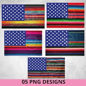 Mexican Serape USA Flag PNG, Western American Flag, Cinco de Mayo Sublimation, Boho Patriotic