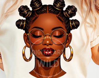 Black Woman Afro Buns PNG, Melanin Girl Illustration, Black History , African American Beauty Sublimation