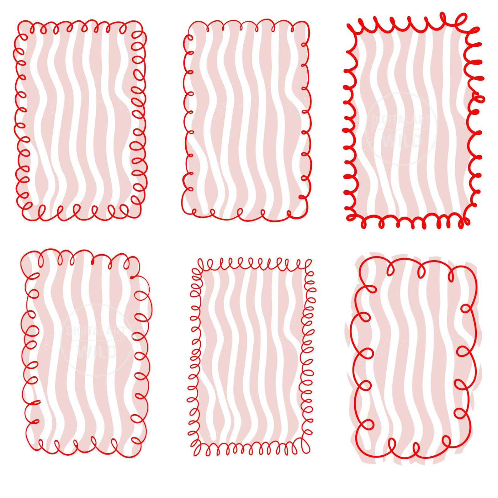 Wavy Frame PNG SVG Bundle, Scalloped Stripe Frames, Colorful Squiggle ...