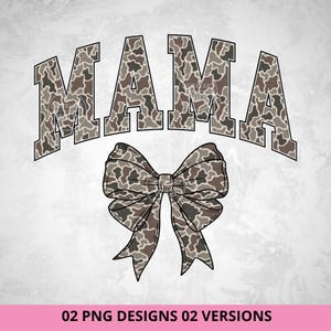 Mama Camo Bow PNG, Varsity Coquette Mama, Old Vintage Mom Camouflage, Retro Design Sublimation