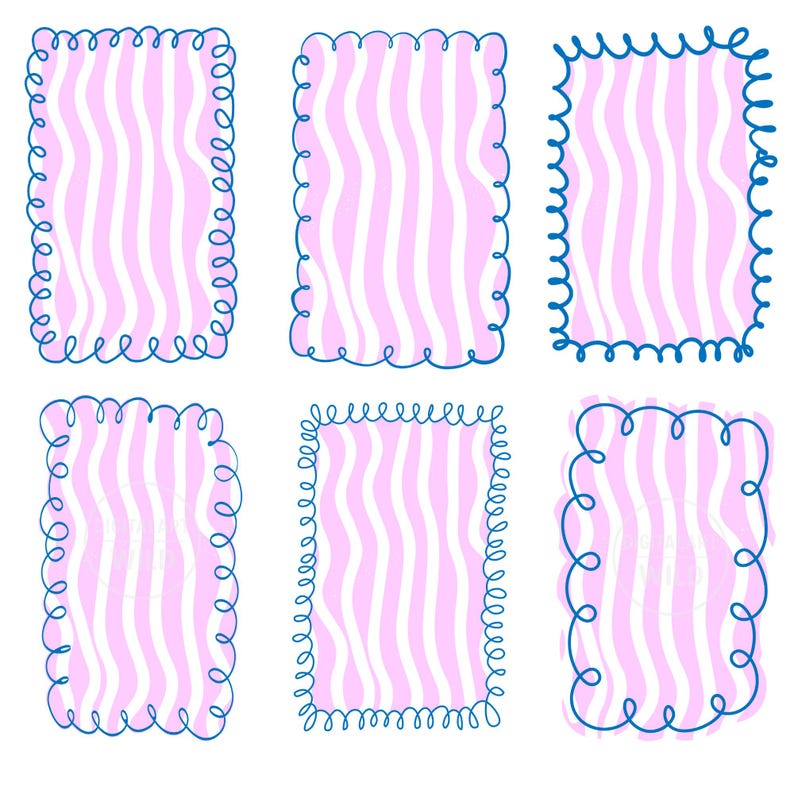 Wavy Frame PNG SVG Bundle, Scalloped Stripe Frames, Colorful Squiggle ...