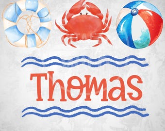 Personalized Beach Plate Name Crab PNG, Summer Vacation Boy Plate Name, Nautical Crab png, Boy Plate Name png, Custom Name Plate Sublimation