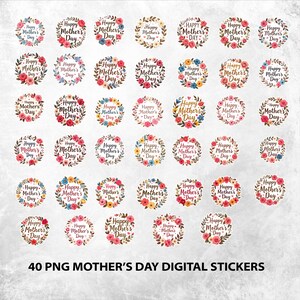 Adesivos digitais de feliz dia das mães, pacote de clipart PNG para o dia das mães, adesivos para o dia das mães para impressão, adesivos digitais com design floral para mãe,