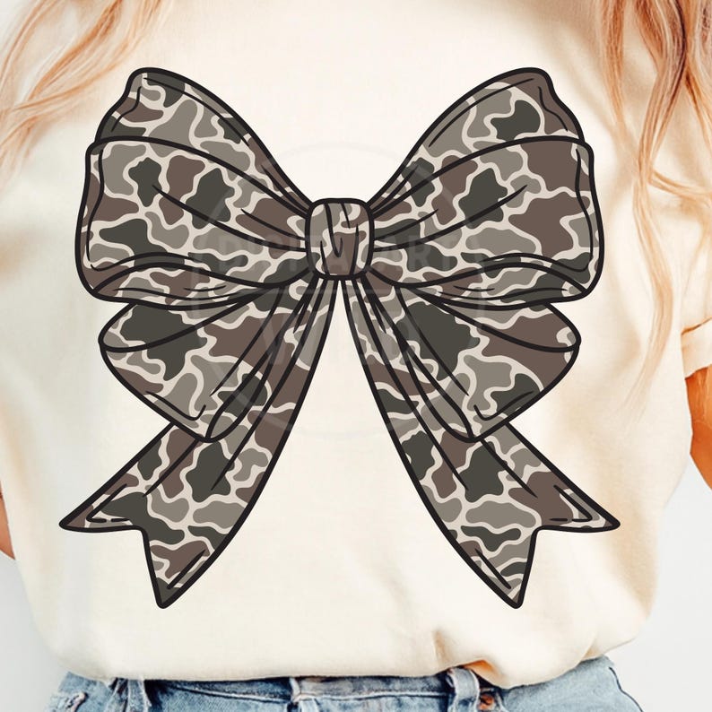 Camo Bow PNG Bundle, 4 Vintage Camouflage Coquette Bows, Neutral Ribbon Clipart, Sublimation Shirt Designs, Digital Download image 10