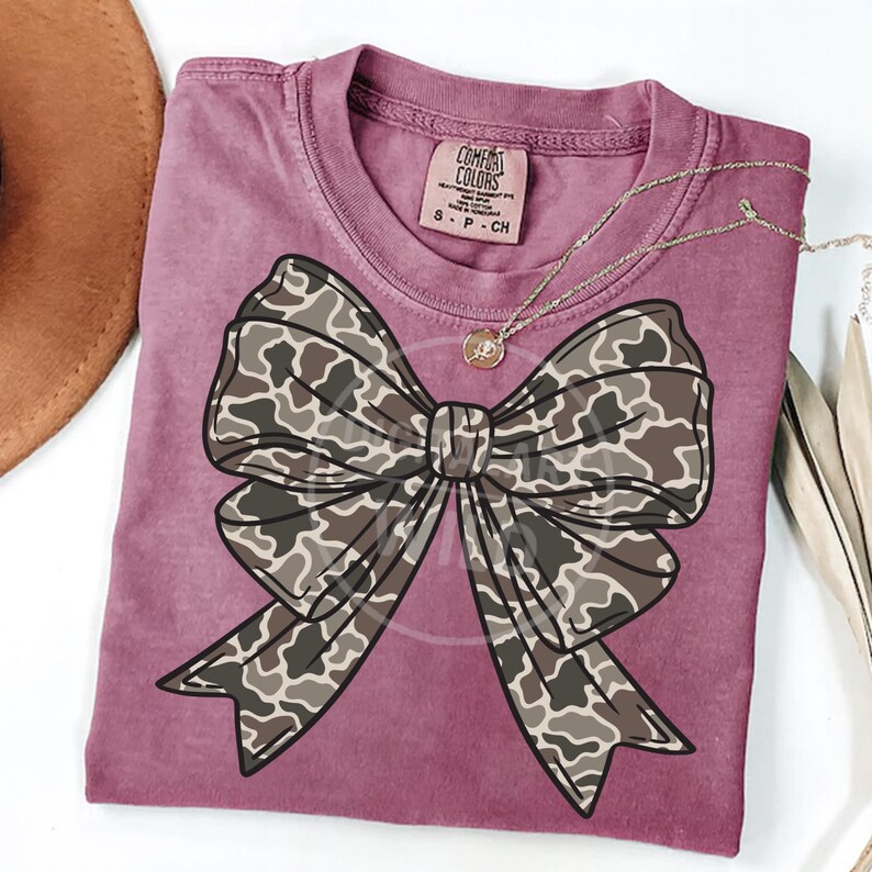 Camo Bow PNG Bundle, 4 Vintage Camouflage Coquette Bows, Neutral Ribbon Clipart, Sublimation Shirt Designs, Digital Download image 15