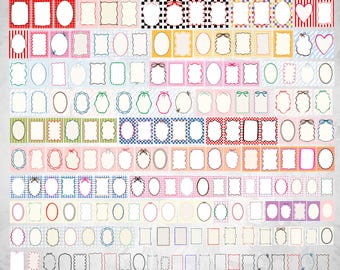 May include: A collection of 280 digital frames featuring various shapes, including rectangles, ovals, and hearts, set against backgrounds of gingham, stripes, and checkered patterns in multiple colors. The text 280 Gingham, Striped & Checkered Frames PNG Bundle is at the bottom.
