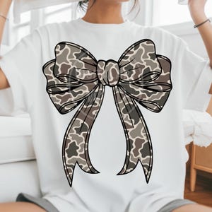 Camo Bow PNG Bundle, 4 Vintage Camouflage Coquette Bows, Neutral Ribbon Clipart, Sublimation Shirt Designs, Digital Download image 7