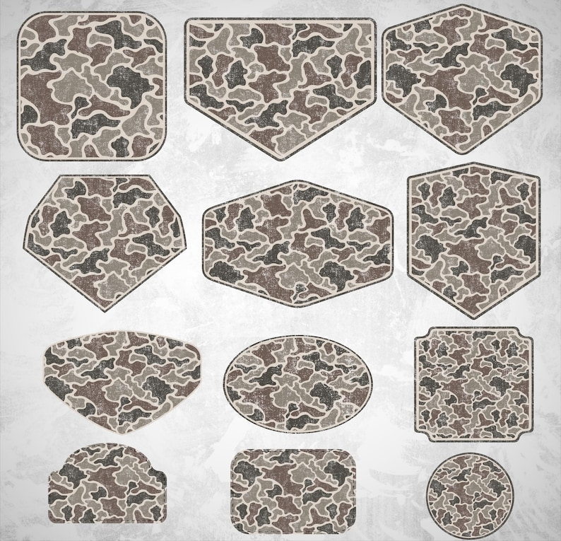 Camo Patch PNG Bundle, 60 Vintage Camo Patches, Retro Camouflage Frames ...