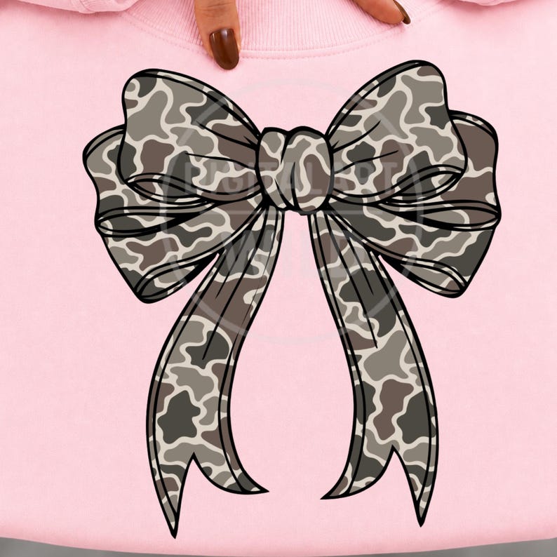 Camo Bow PNG Bundle, 4 Vintage Camouflage Coquette Bows, Neutral Ribbon Clipart, Sublimation Shirt Designs, Digital Download image 3