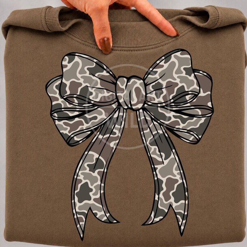 Camo Bow PNG Bundle, 4 Vintage Camouflage Coquette Bows, Neutral Ribbon Clipart, Sublimation Shirt Designs, Digital Download image 9