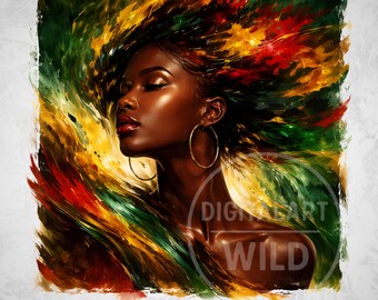 Black History Art PNG, Afro Woman Abstract Painting, Melanin Beauty Illustration, African American Sublimation